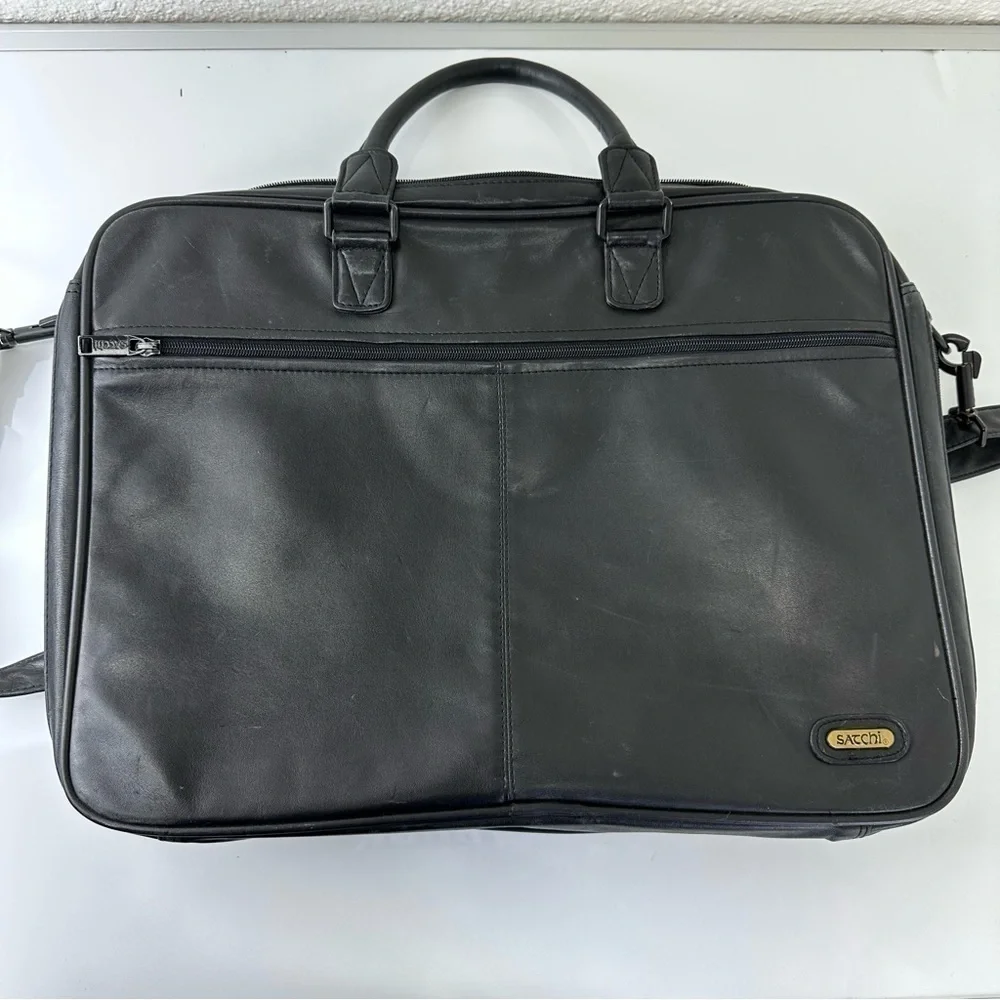 SATCHI genuine black leather messenger bag unisex academia